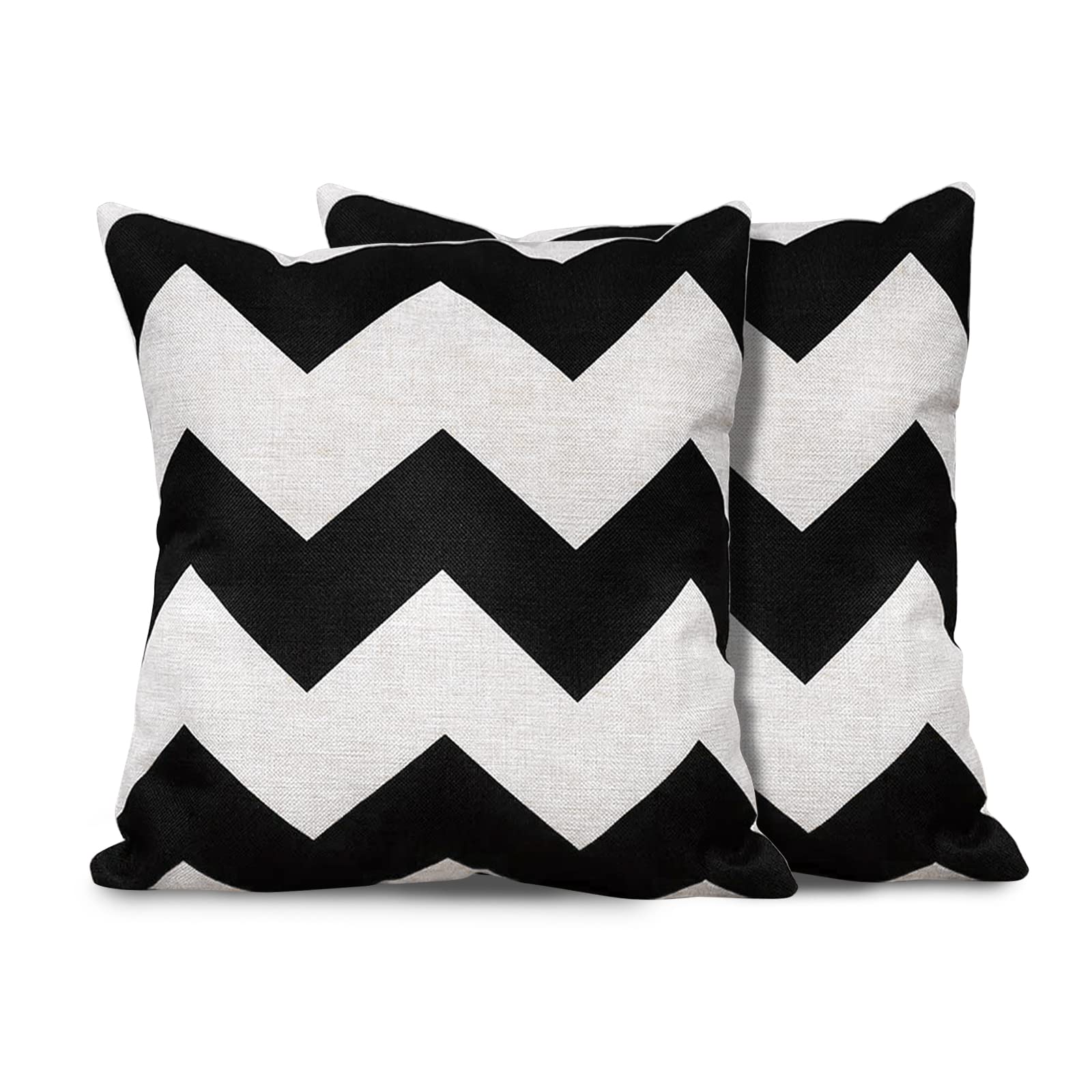 Andiker Black White Decorative Pillow Covers 2 Packs, 18x18 Inch Waterproof Linen Cushion Covers with Invisible Zipper, Durable Geometric Square Pillowcases for Living Room Sofa Bedroom
