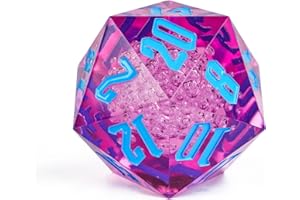 Poludie 55mm 20 Sided DND Dice, Giant D20 D&D Polyhedral Dice Large D20 with Die Gift Box for Dungeons and Dragons, RPG Table Games (Transparent Purple Bubbles)