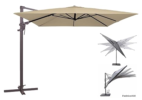 Madison Ampelschirm Monaco Flex 300x300 cm in natur ecru inklusive Ständer, sowohl axial als auch am Mast verstellbar, UV-Schutz 50 Plus