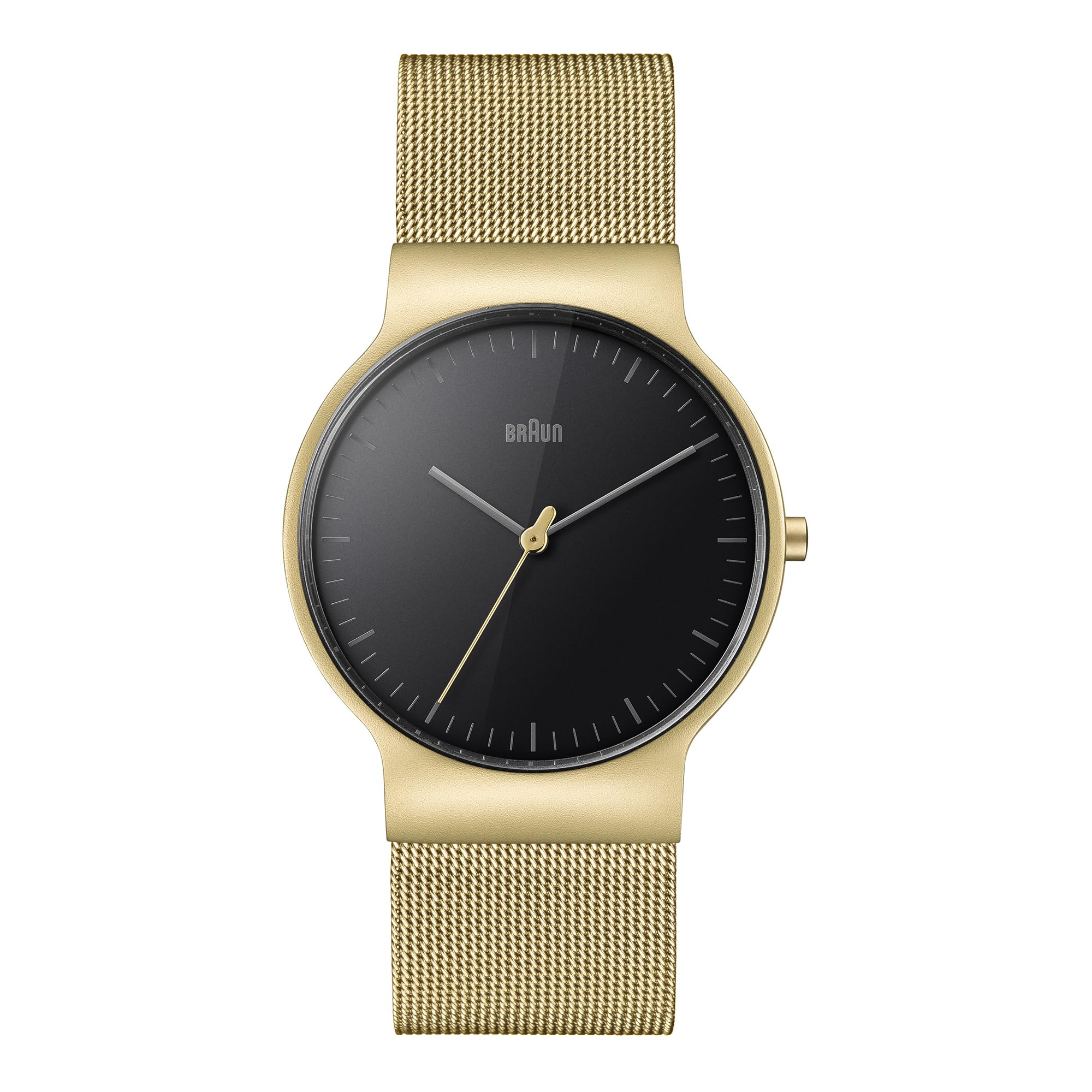 Braun Gents BN0211 Classic Slim Watch with Black Dial and Gold Mesh Bracelet