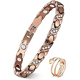 Feraco Copper Bracelets & Rings for Women, Ultra Strength Magnetic Bracelet with 3500 Gauss Neodymium Magnets, 99.99% Pure Copper Adjustable Jewelry Gift