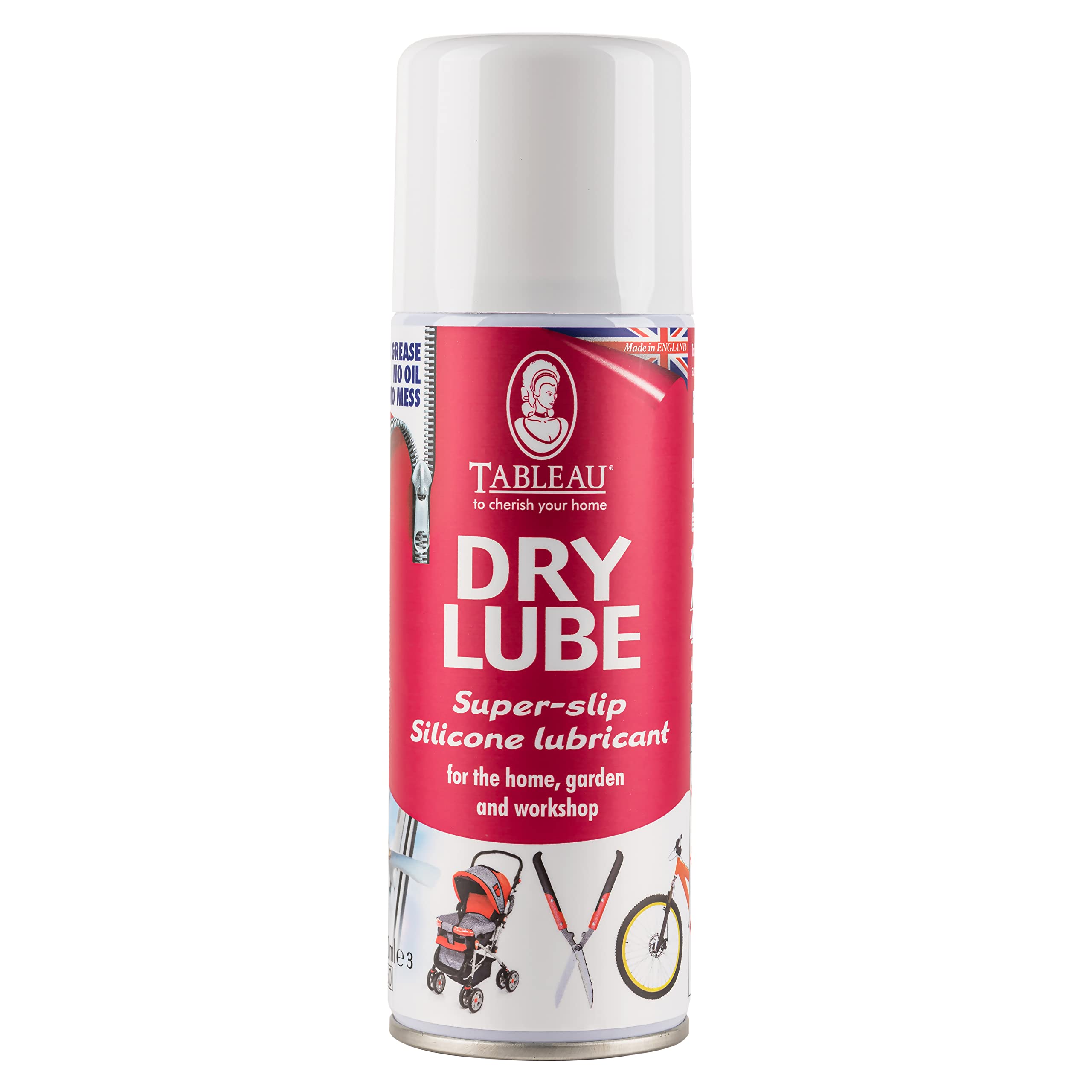 Tableau Dry Lube 400ml Super Slip Silicone Lubricant Spray For Locks, Door Hinges, Zips and Many Other Uses. Mess Free Formula. Perfect For Bicycle Chain Lube Lubricates And Protects Against Corrosion