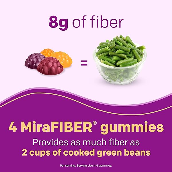 MIRAFIBER GUMMIES FROM THE MAKERS OF MIRALAX, 8G OF DAILY FIBER PER SERVING, METABOLISM SUPPORT WITH B VITAMINS, GUT HEALTH FOR MEN & WOMEN,PREBIOTIC FIBER GUMMIES FOR ADULTS, MIXED FRUIT FLAVOR 72CT