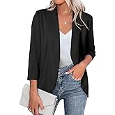 Happy Sailed Womens 3/4 Sleeve Blazers Lightweight Open Front Cardigan Jacket Office Work Suits