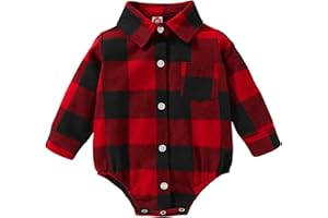 HAPPYMA Newborn Baby Boy Girls Plaid Outfit Flannel Romper Tops Infant Long Sleeve Button Down Plaid Casual Bodysuit Clothes