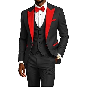 Mens Suits Classic Fit 3 Piece Mens Tuxedo Suit Set Prom Tuxedos Suit for Men Wedding Peak Lapel with Bow Tie