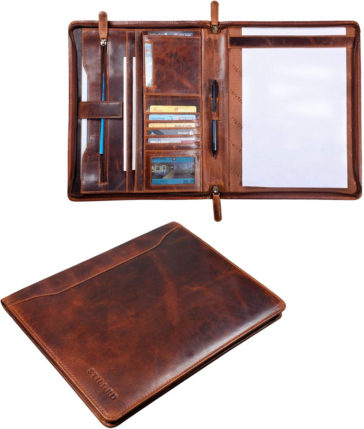 STILORD 'Scott' Vintage Leather Document Folder, Kara - Cognac - Image 4
