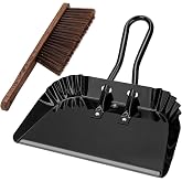 17In Large Dust Pan and Brush Set,Heavy-Duty Dust Pan | Handheld Dustpan | Commercial Metal Dust Pan and Wood Broom,Precision Edge for Debris,Black Hanging Dustpan Set for Home,Fireplace,Car,Outdoor