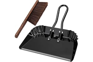 YANGBAGA 17In Extra Large Dust pan and Brush Set,Commercial Heavy-Duty Dust Pans and Wood Broom,Clip on Dust Pan Metal Edge Flat Against Floor for Patio/Pet/Car/Outdoor-Rubber Coated Easy to Grasp Handle