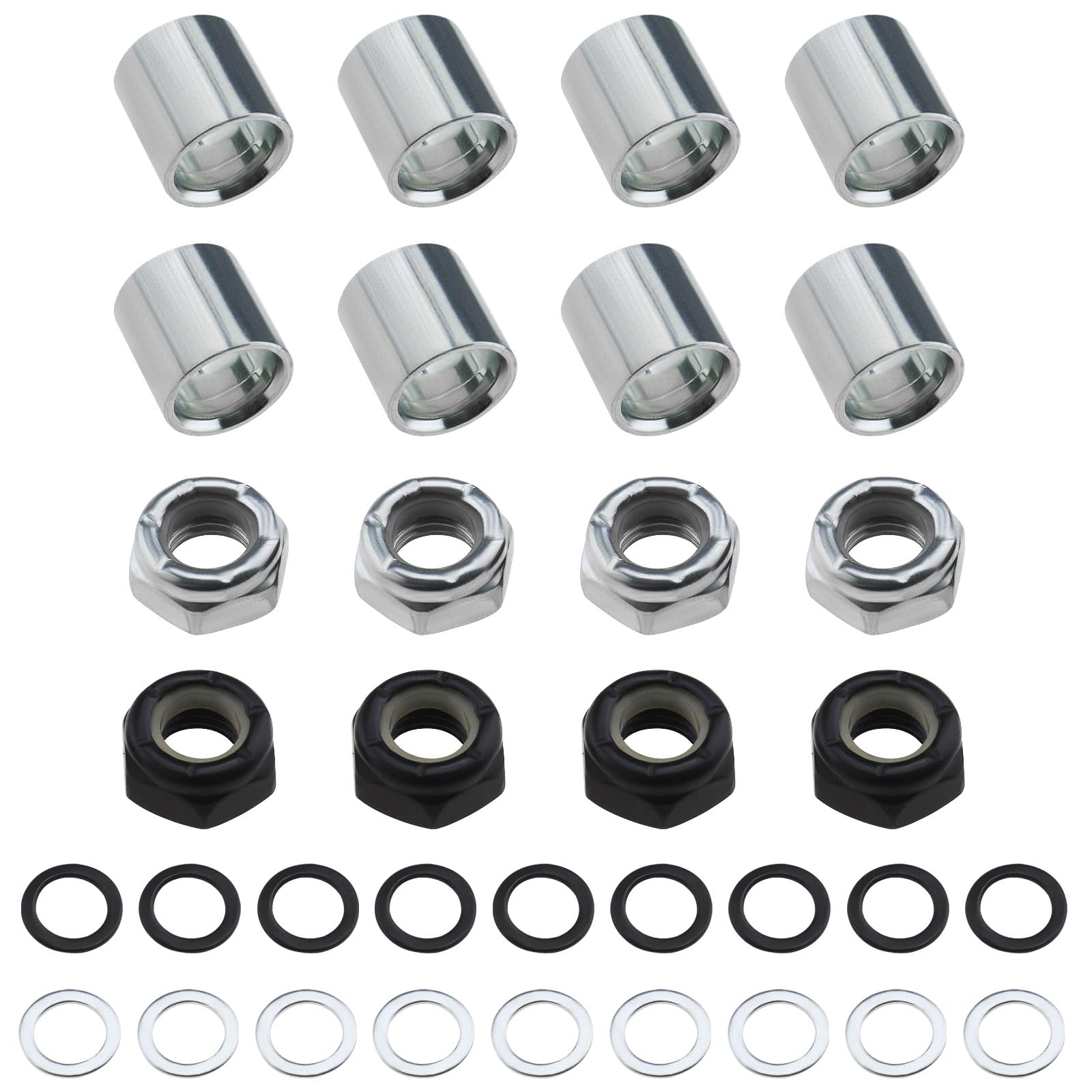 Be In Your Mind 2 Sets Skateboard Truck Rebuild Kit Speed Washers & Bearing Spacers & Lock Nuts for Skateboards/Long Board Trucks (Black & Silver)