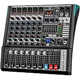 Audio Mixer, TKLBLS Professional 8 Channel DJ Mixer Board with 99-Bit DSP, Sound Board Mixing Console 7-Band EQ Output, USB Audio Interface, Bluetooth 48V Phantom Power For Karaoke Studio Streaming