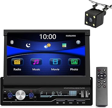 Regetek Single Din Car Stereo 7 Inch Bluetooth Car Audio Video Player Rds Fm Am Car Radio Player Usb Aux Tf Hd Telescopic Retractable Capacitive Touch