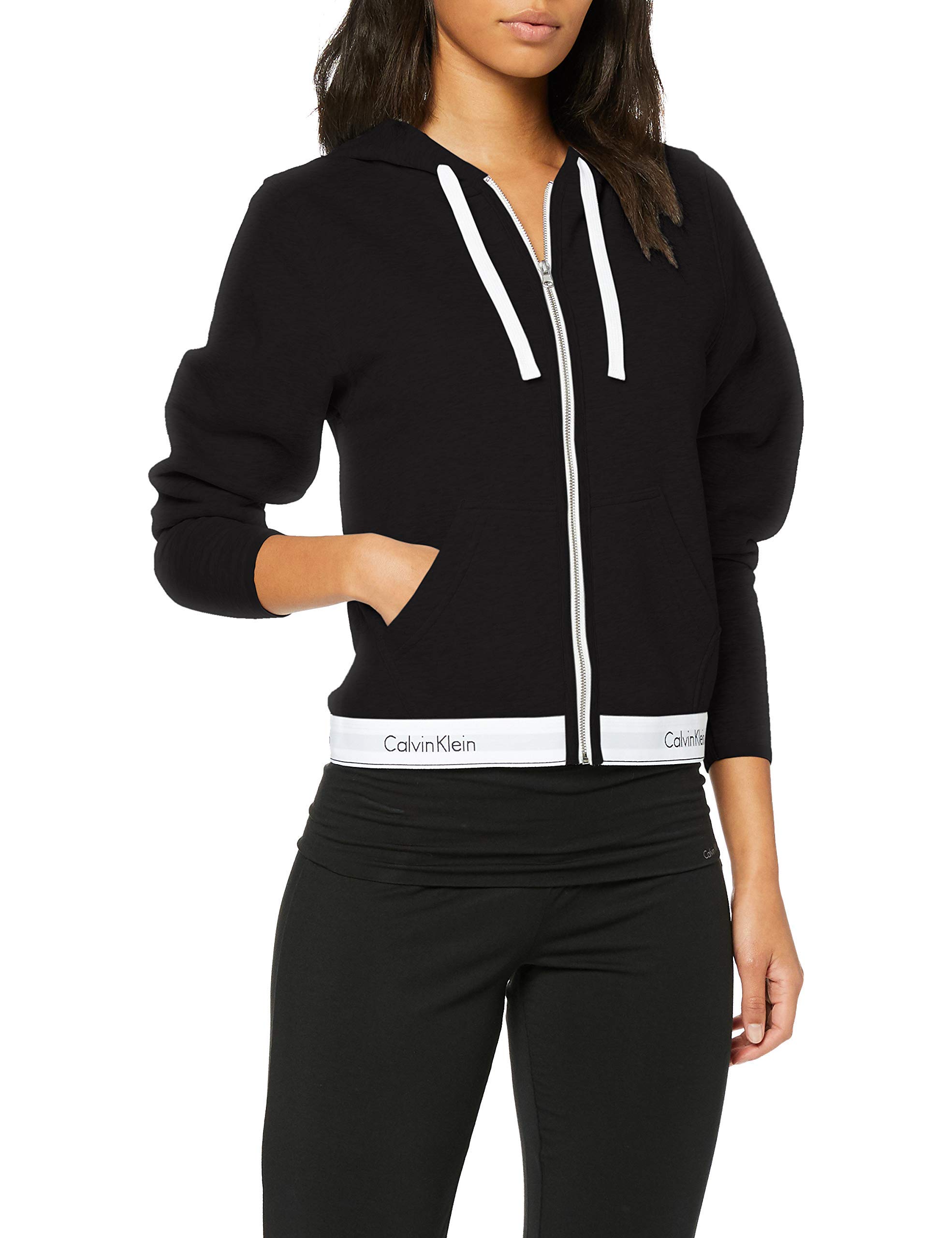 Calvin Klein - Women's Lounge Zip Up Hoodie - Modern Cotton Line - Black - XS - CK Women's Loungewear - Signature Elasticated Hem - Cotton, Polyester