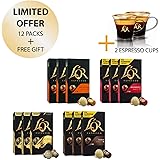 L'OR Espresso Café Espresso paquete de amante - Nespresso® * Cápsulas de café de aluminio compatibles - 12 paquetes de 10 cápsulas (120 bebidas + 2 Tazas de Espresso)