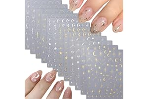 NAMREC 12 Sheets Silver Gold Moon Star Nail Art Stickers - 3D Self Adhesive Decals for Design and Decoration - Supplies Accessories for Women