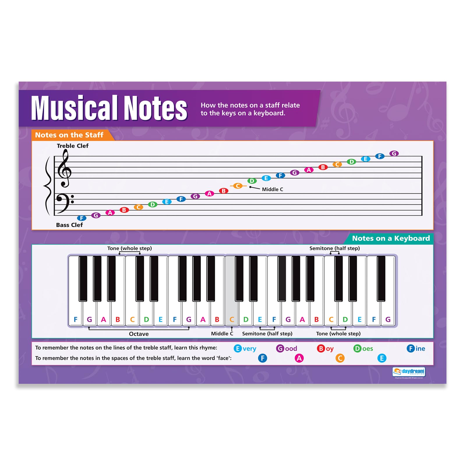 Daydream Education Musical Notes Poster, Gloss Paper Extra Large A1 (594 mm x 850 mm) - Music Wall Chart for Classroom & Home