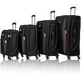 BAOMKONG 4 Piece Softshell Expandable Luggage Sets, Lightweight Travel Suitcase Set with Lock and 360°Swivel Spinner Wheels, Durable Softside Luggage, 20 in/24 in/28 in/32 in, Black