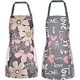 DILLMAN 2 Pack Floral Aprons with Pocket Blooming Womens Waterproof Adjustable Cooking Aprons Kitchen Gardening Salon
