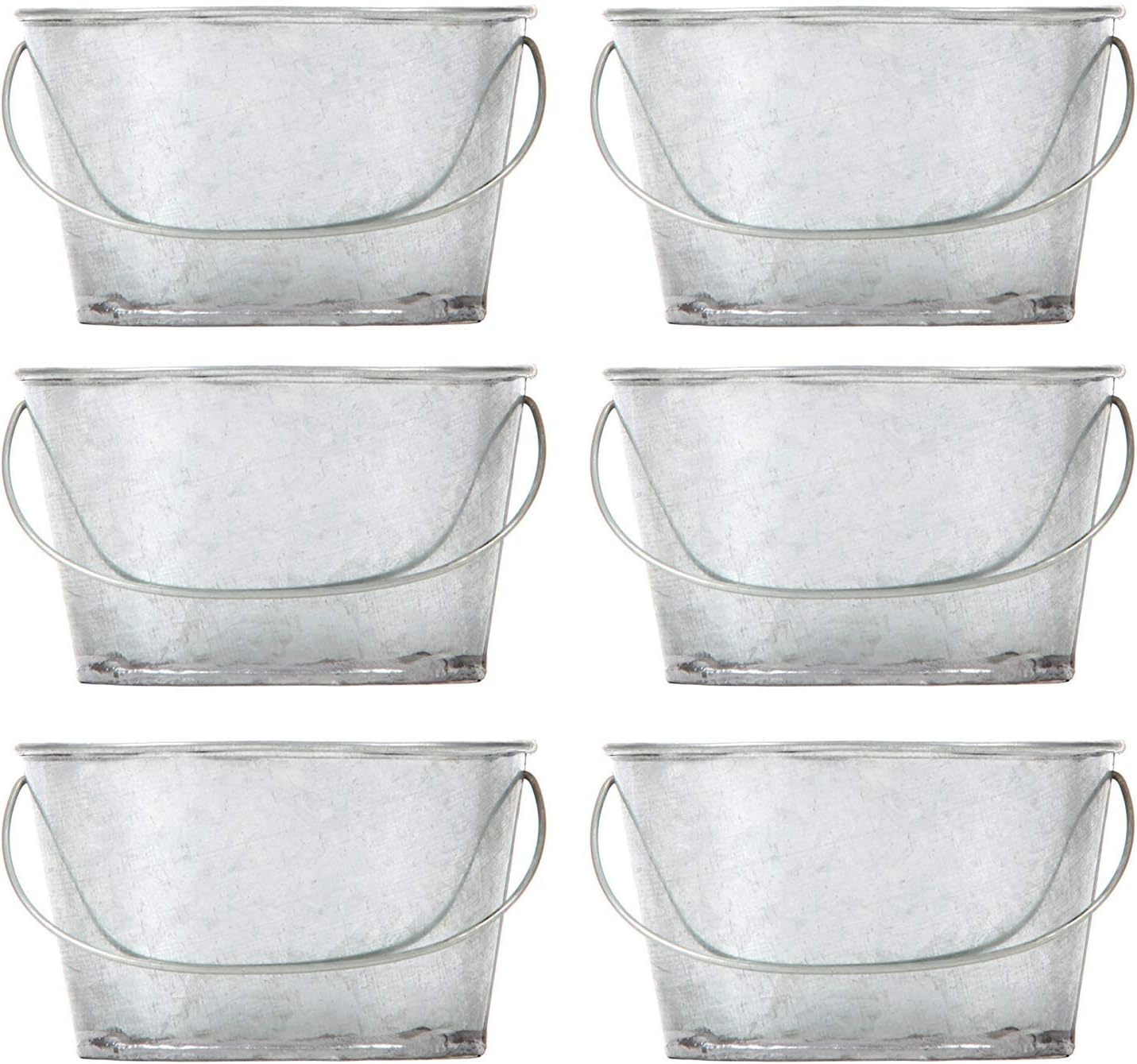 Hosley's Set of 6 Mini Oval Tub Galvanized Planter - 3.8" Long. Ideal for DIY Craft & Floral Projects, Gifts Baskets, Party Favors