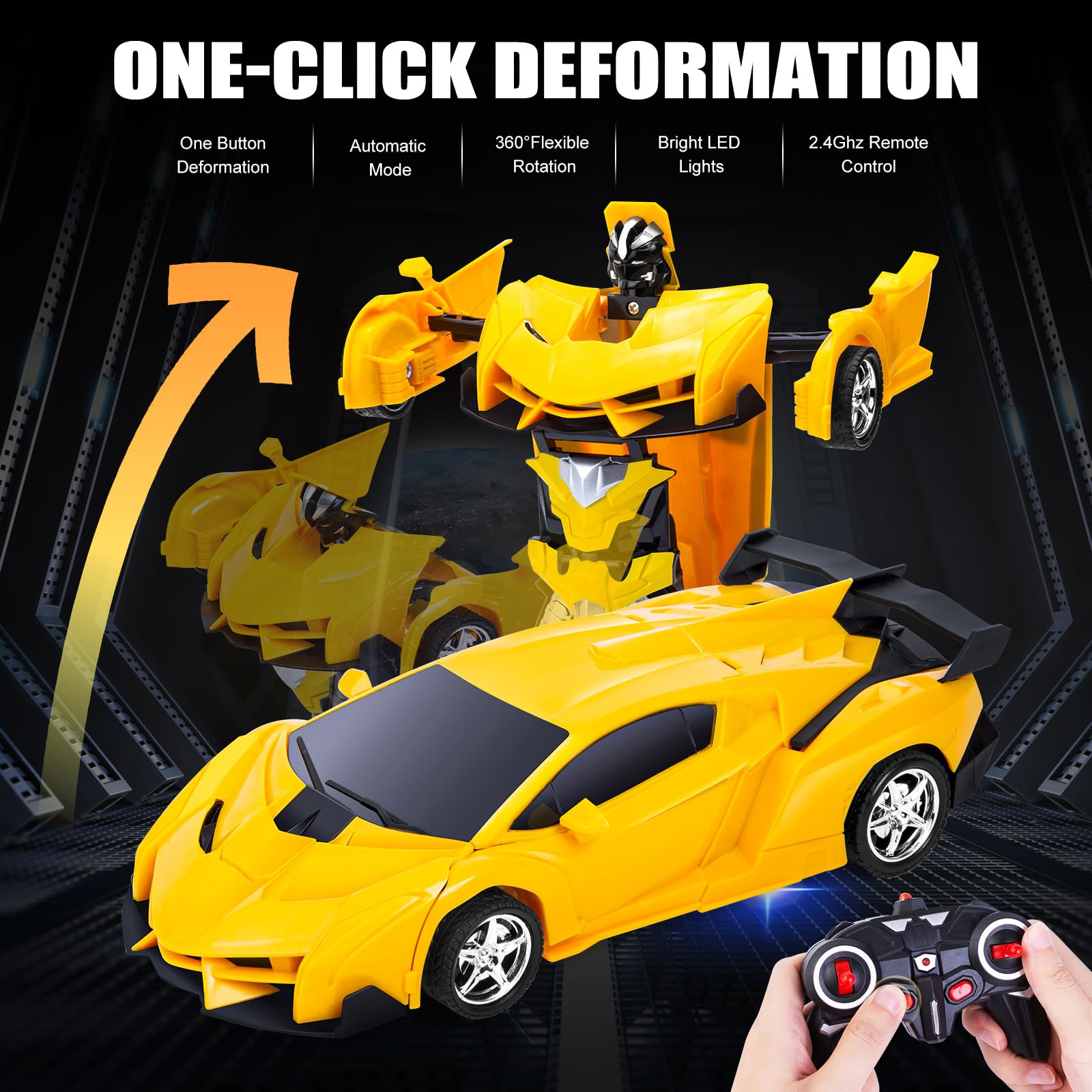 Thedttoy Transformator Ferngesteuertes Auto Spielzeug mit 2.4GHz Fernbedienung, 1:18 Ferngesteuerte Roboter Transform RC Auto für Kinder Junge, Transforming Spielzeug Geschenke ab 4-12 Jahre (Gelb) 5