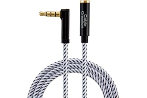 CableCreation Headphone Extension Cable, 90 Degree TRRS 3.5mm Male to Female Audio Extension Cable 4-Conductor(Microphone) for Car Headphones,Speaker,Laptops,Smart Phones, 6 Feet