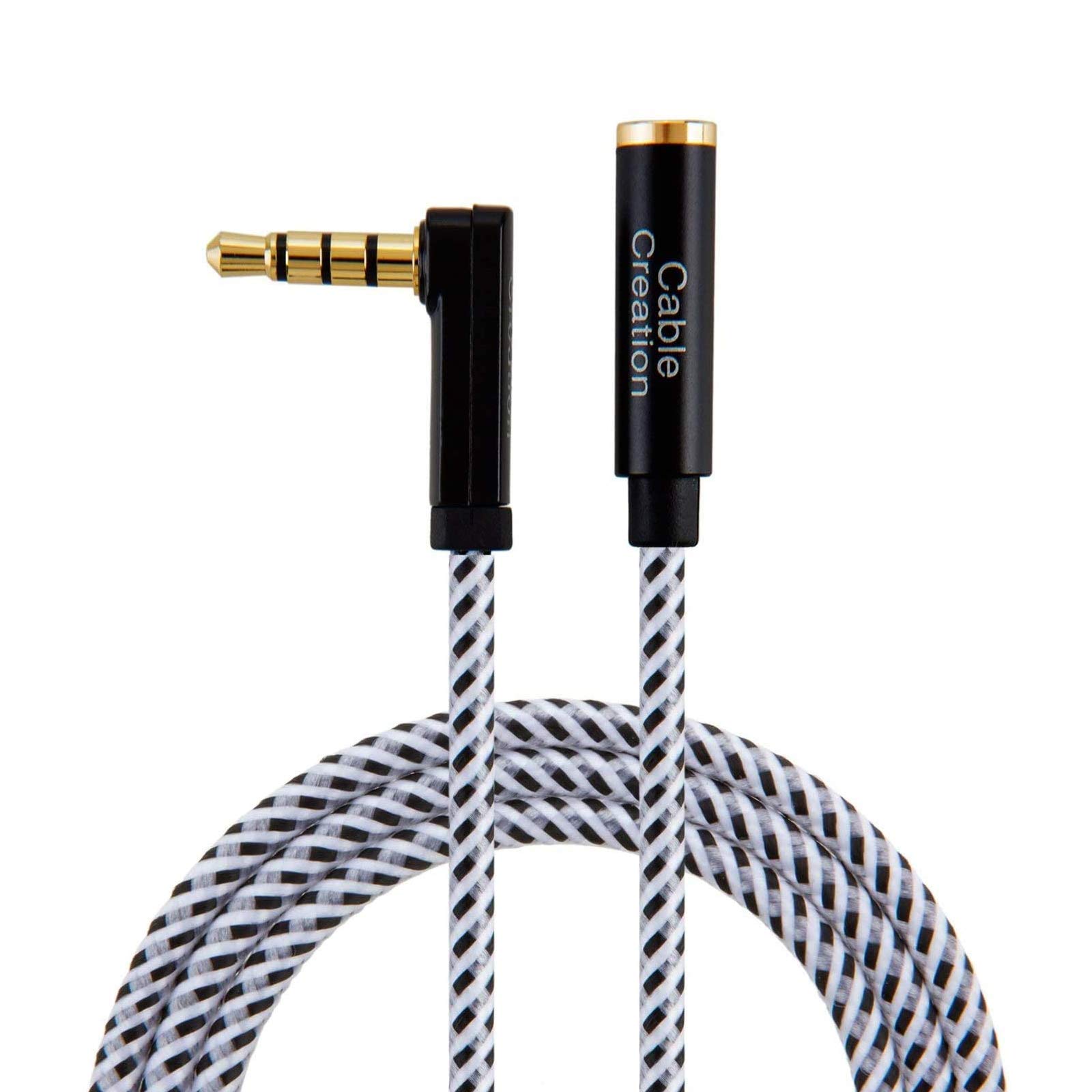 Photo 1 of CableCreation Headphone Extension Cable, 90 Degree TRRS 3.5mm Male to Female Audio Extension Cable 4-Conductor(Microphone) for Car Headphones,Speaker,Laptops,Smart Phones, 6 Feet