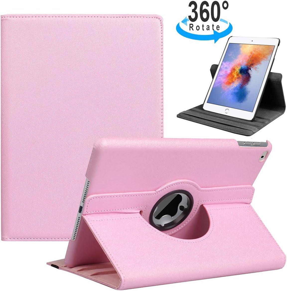 LRCXL iPad 9.7 2018/2017, iPad Air 2, iPad Air Case - Rotating Stand Protective Cover with Auto Sleep Wake for Apple New iPad 9.7 inch (6th Gen, 5th Gen) / iPad Air 2013 Model (Pink)