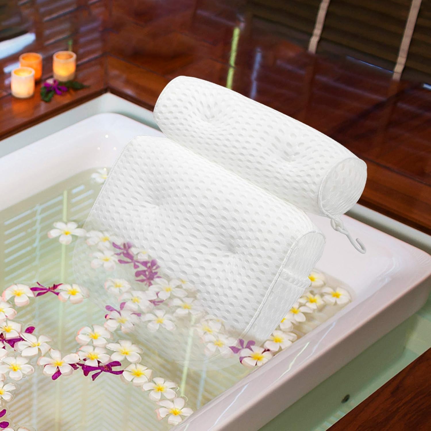 Bath Pillow for Tub, 4D Air Mesh Bathtub Spa Pillow with Side Pocket for Accessories, Luxury Bath Pillow Support Head, Neck, Shoulder, Back for All Bathtub, Hot Tub, Jacuzzi : Beauty