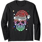 Sugar Skull with Santa Hat Merry Christmas Pajama Xmas Long Sleeve T-Shirt
