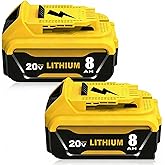 2-Pack 8000mAh High Capacity Replacement for Dwalt 20V Max Battery 8.0Ah Compatible with Dewalt 20 Volt Battery Lithium ion DCB200 DCB201 DCB203 DCB204 DCB207 DCB206 Cordless Power Tools(Yellow)