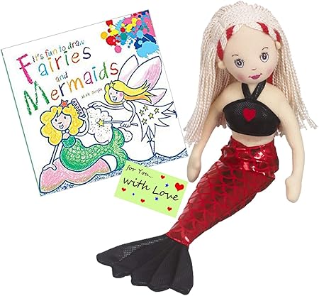 Amazon Ganz お絵かきセット 妖精と人魚を描くのが楽しいです ブロンドの毛のぬいぐるみ付きマーメイド人形シェリーで 妖精の描き方 や 友達とマーメイドを描く方法を学べます ぬいぐるみ おもちゃ