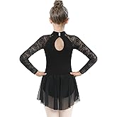 BAKPH Girls Dance Ballet Leotard with Skirt,Lace Sleeves Ballerina Gymnastics Outfit