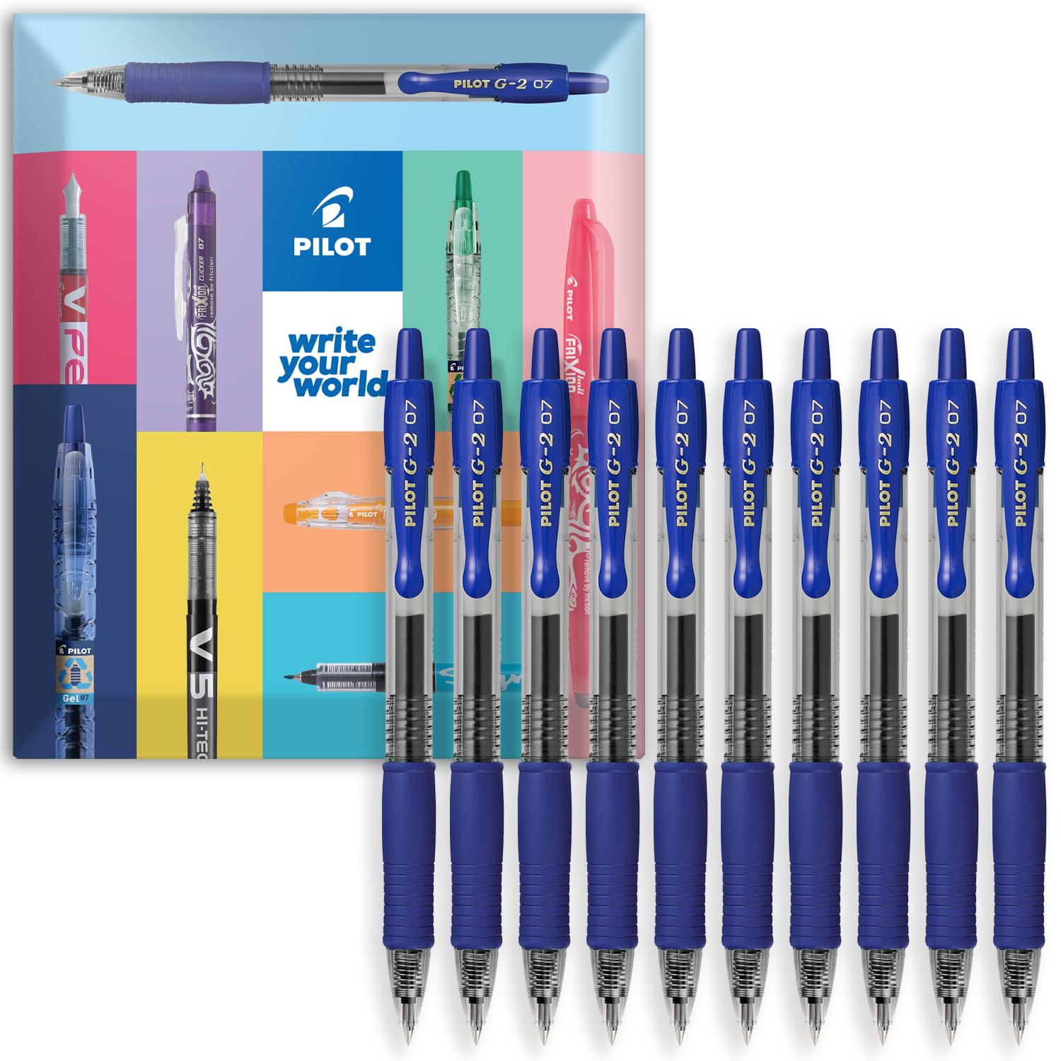 PILOT G-2 Retractable Gel Ink Rollerball Pens - 0.7mm Nib Tip - In Envelope Gift Packaging (Blue Wallet of 10)