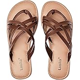 Luoika Women's Wide Width Flat Sandals, Flip Flop Slides Sandal Casual Strapy Sandal Slip on Summer Beach Shoes for Women.
