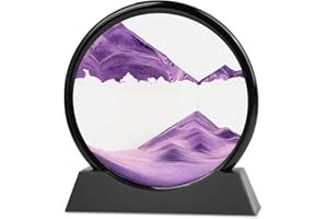MEEITEC Moving Sand Art, 3D Liquid Motion Deep Sea Sandscape Color Quicksand Decor, Round Glass Flowing Sand Art Sandscapes Picture, Relaxing Desktop Home Office Work Decor, 7 inch Purple