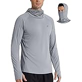 Roadbox UPF 50+ Men's Hooded Fishing Shirts, Long Sleeve UV Sun Protection Hoodie Hiking Running Swim Rash Guard with Mask