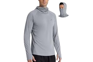 Roadbox Sun Hoodie Men UV Protection Long Sleeve, UPF 50+ Fishing Shirts with Mask, Lightweight Hiking Outdoor Rash Guard