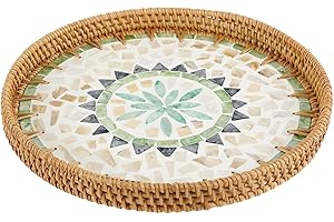 Round Rattan Tray, 11.81 Inch Rattan Serving Tray, Wicker Serving Basket, Decorative Wicker Basket, Display Wicker Basket for