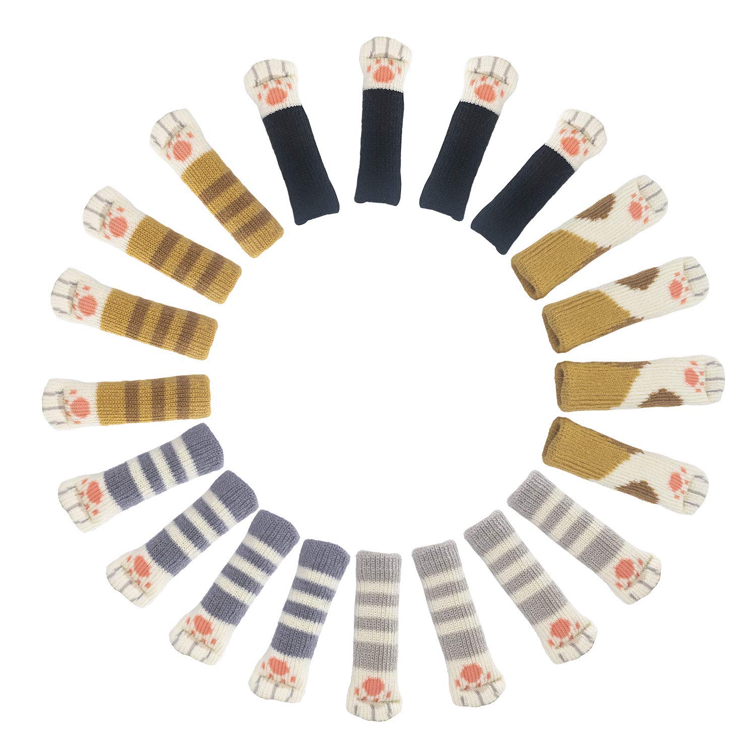 UrsoKuz 20 Chair Socks (5 Sets), Cute Cat Paw Furniture Leg Covers Caps Pads, Reduce Noise Chair Socks Floor Protector