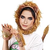 Abaodam Lion Costume Adult 1 Set Animal Costume Lion Paws Fingerless Gloves Ear Headband Ears Headband Ears Paw Gloves Fake Tail Makeup Halloween