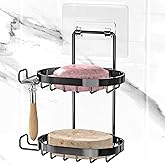 MASADI 2 Tier Soap Dish Holder, Soap Bar Holder with Hooks, Shampoo Bar Caddy for Shower Wall, Razor Holder for Shower, Bar Soap Container 304 Stainless Steel, Bathroom (Black)
