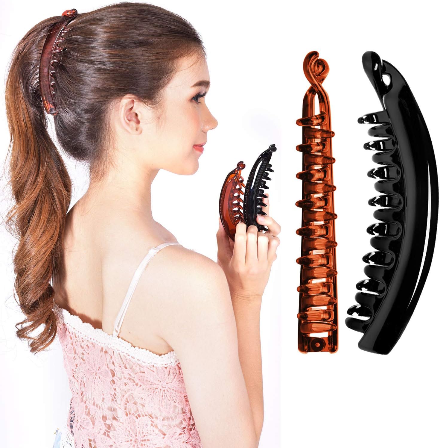 RC ROCHE 2 Pcs Large Banana Hair Clips Claws for Women Thick Curly Ponytail Holder Maker Big Comb No Crease Strong Hold Styling Clasp