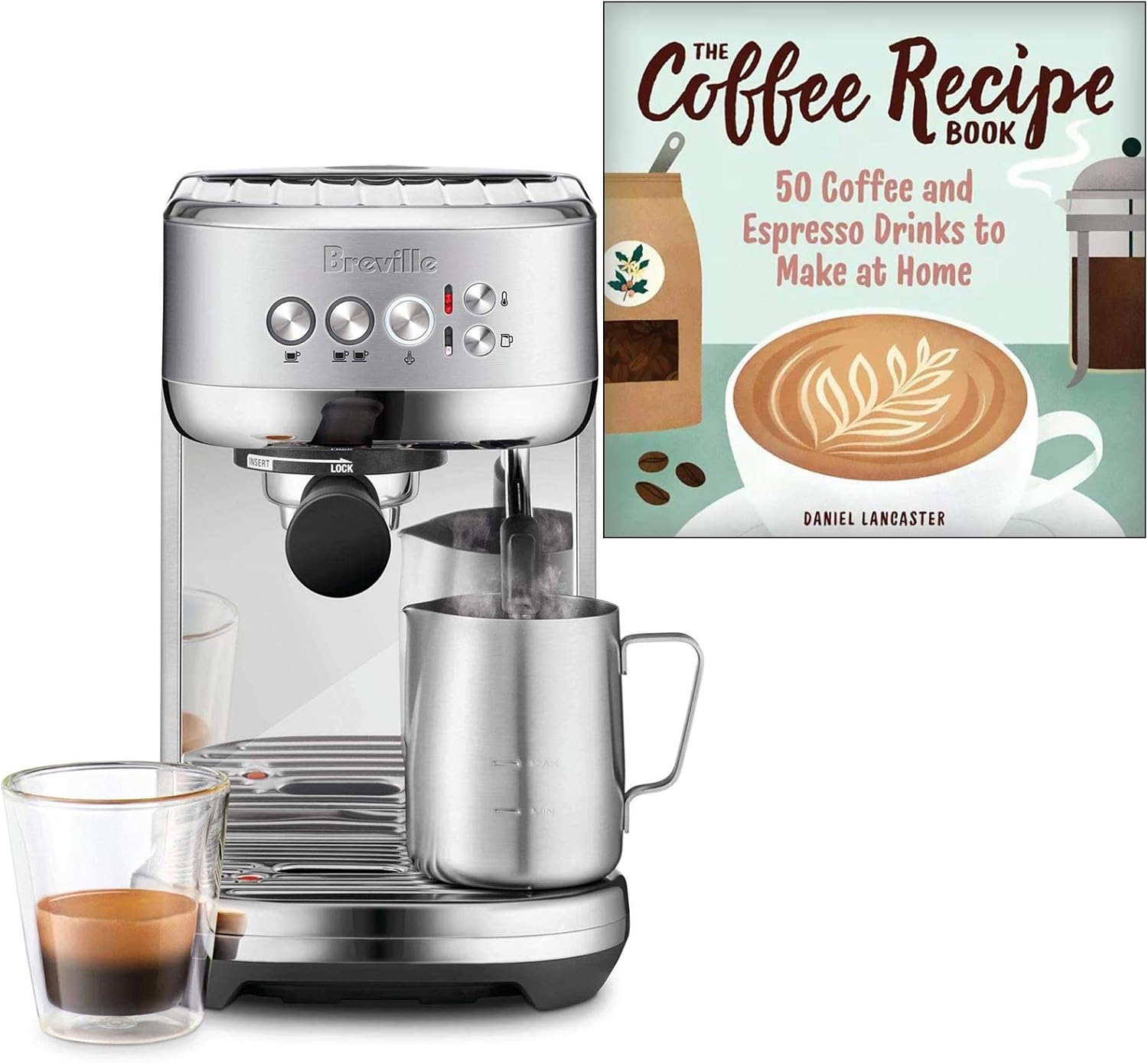Breville BES500BSS Bambino Plus Espresso Machine Bundle with The Coffee Recipe Book by Daniel Lancaster - Brushed Stainless Steel
