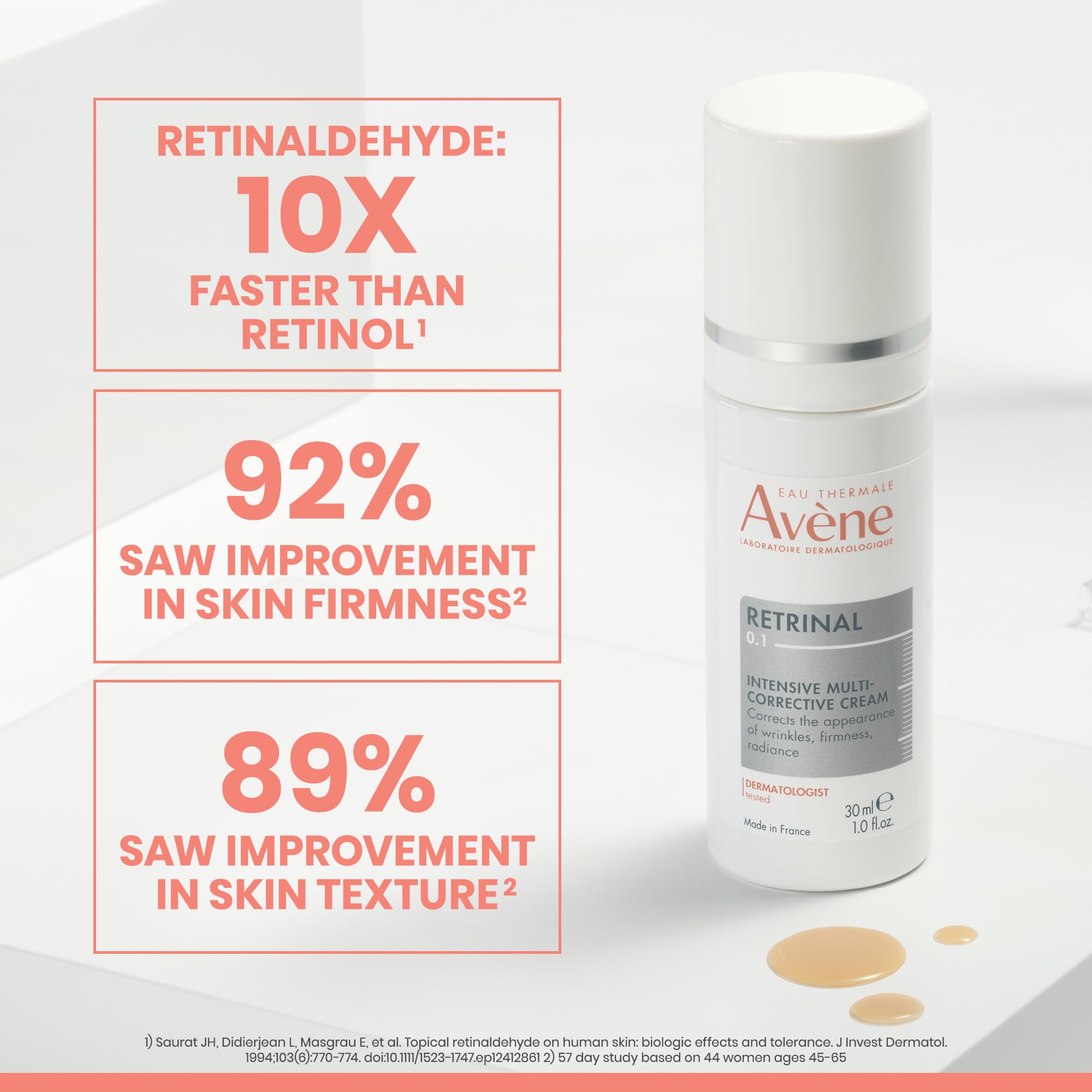 Avène Retrinal Intensive Multi-Corrective Cream, Retinal Face Cream Formulated with Retinaldehyde, Niacinamide & Hyaluronic Acid, Anti-aging Cream Visibly Reduces Wrinkles & Fine Lines, 1 Fl Oz