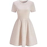 winkbay Women's Summer Striped Short Sleeve Tshirt Dress Elegant Casual A Line Flowy Knit Dresses with Pockets