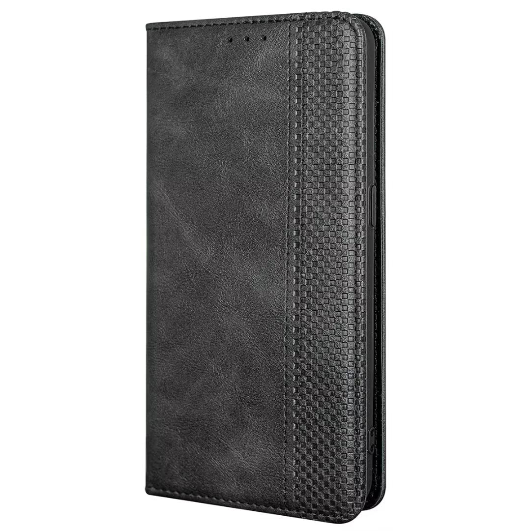 JIAFEI Case for Oppo A57 4G / Oppo A57s, Premium PU + TPU Retro Style Wallet Cover with Stand/Card Slot Features, Flip Magnetic Closure Shell Phone Case, Black