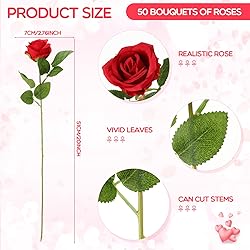 Jexine 50 Pcs Artificial Rose Flower Bulk Realistic