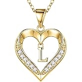 Turandoss Heart Initial Necklaces for Women - Dainty 14K Gold Plated CZ Heart Pendant Necklace with Tiny Letter A-Z, Non Tarnish Waterproof Trendy Jewelry Gifts for Mom Wife Girlfriend