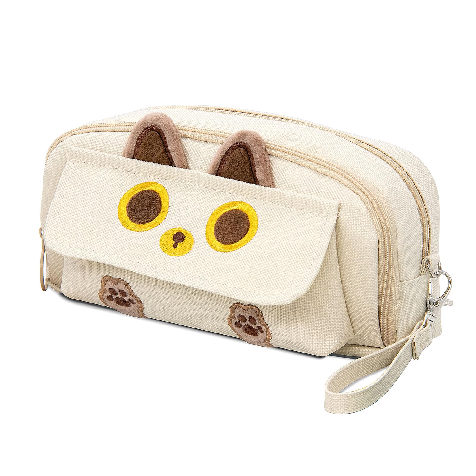 LJCZKA Cute Cat Pencil Case Large Capacity for Girls, Cat Pen Bags with 4 Compartments, Pencil Pouch Stationery Organizer for Office College School