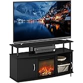 Furinno Jensen Fireplace TV Stand, Entertainment Center, TV Console for TV up to 55 Inch with Fireplace and Doors Storage Cabinet, for Living Room, Bedroom, Americano